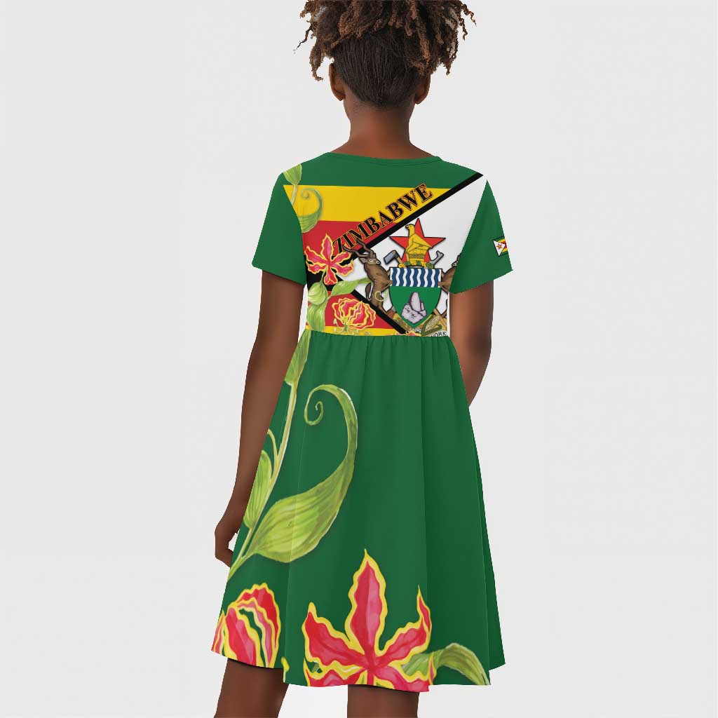 Nyika yeZimbabwe Kid Short Sleeve Dress Happy Independence Day - Flame Lily Flowers