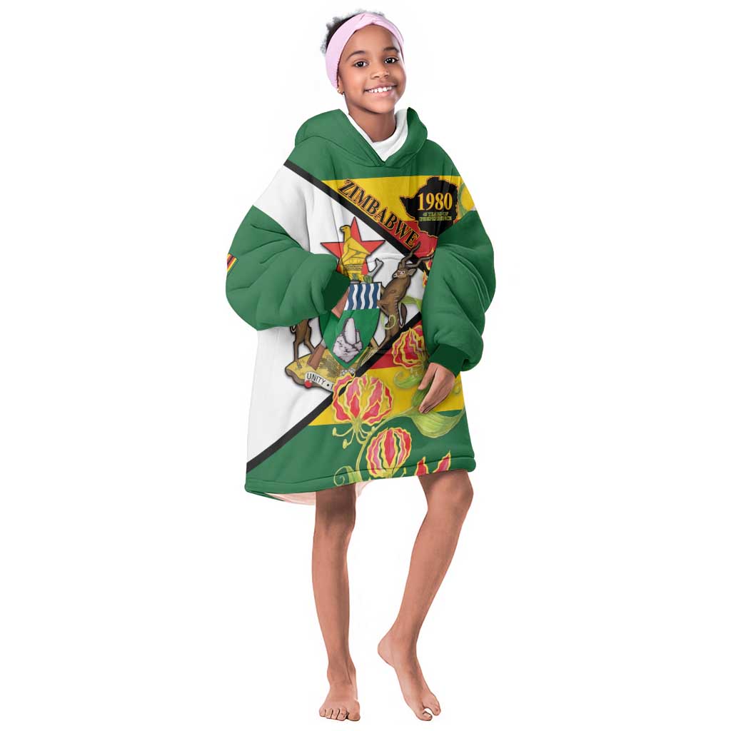 Nyika yeZimbabwe Kid Wearable Blanket Hoodie Happy Independence Day - Flame Lily Flowers