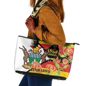 Nyika yeZimbabwe Leather Tote Bag Happy Independence Day - Flame Lily Flowers