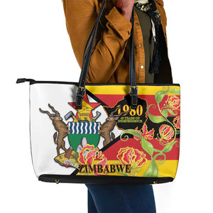 Nyika yeZimbabwe Leather Tote Bag Happy Independence Day - Flame Lily Flowers