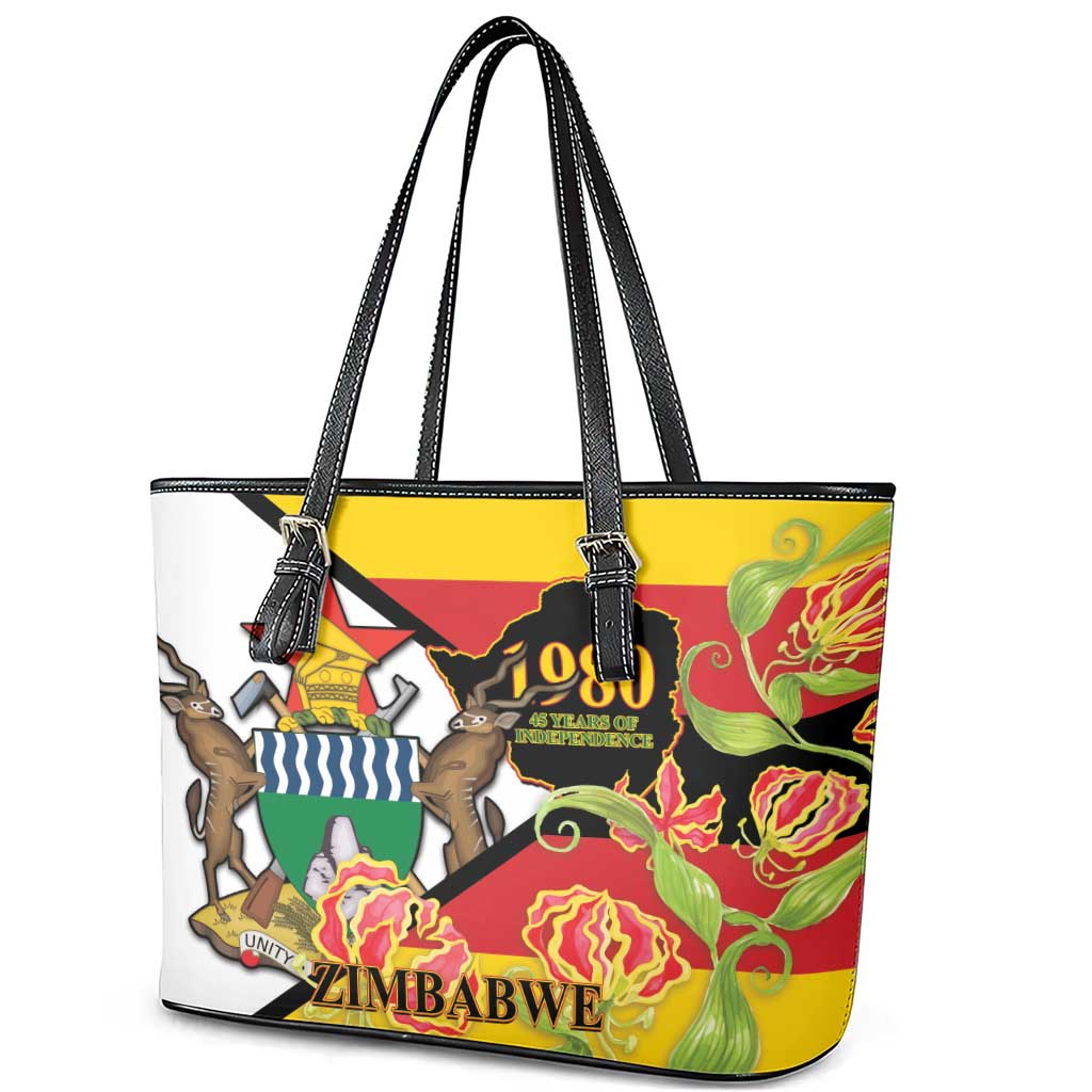 Nyika yeZimbabwe Leather Tote Bag Happy Independence Day - Flame Lily Flowers