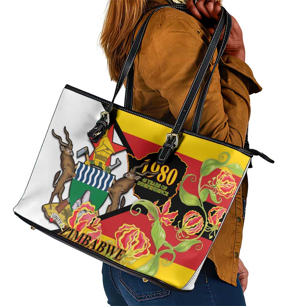 Nyika yeZimbabwe Leather Tote Bag Happy Independence Day - Flame Lily Flowers