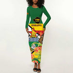 Nyika yeZimbabwe Long Sleeve Bodycon Dress Happy Independence Day - Flame Lily Flowers LT14