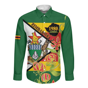 Nyika yeZimbabwe Long Sleeve Button Shirt Happy Independence Day - Flame Lily Flowers
