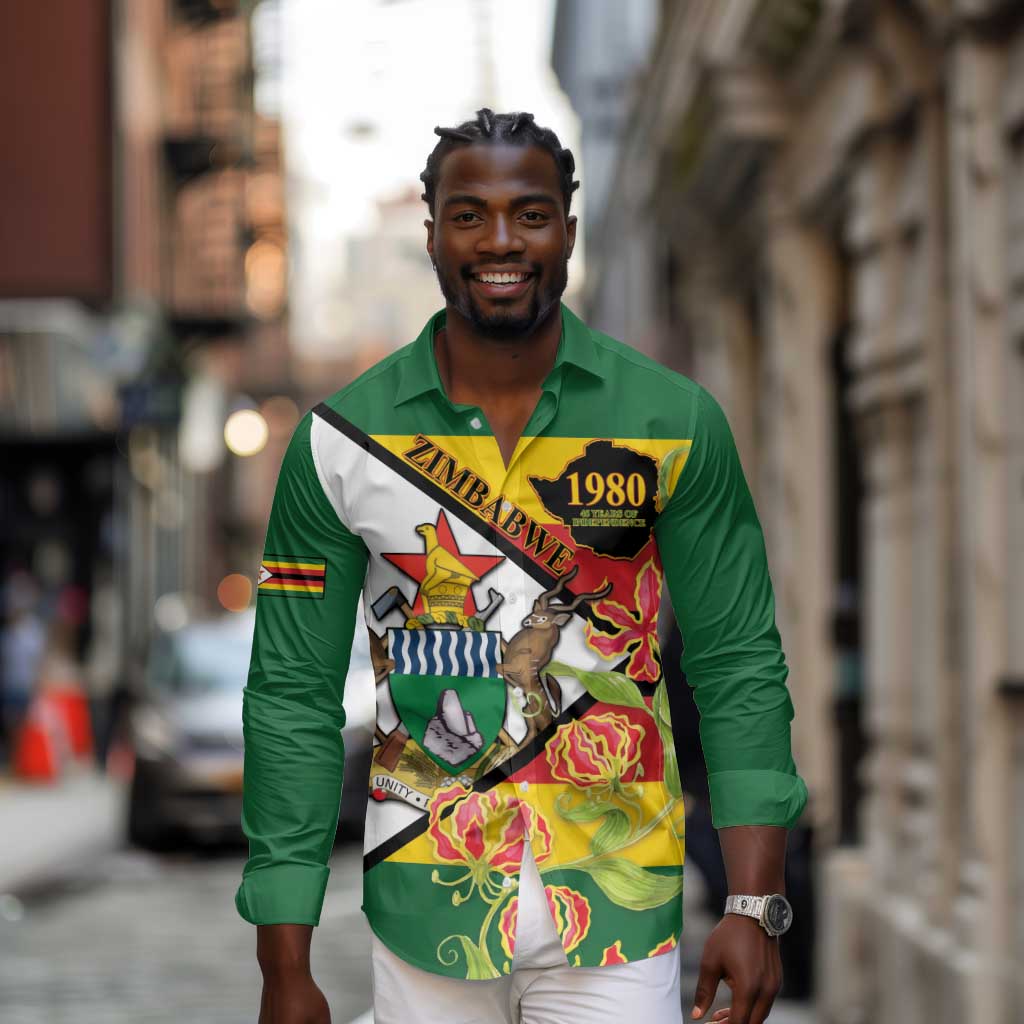 Nyika yeZimbabwe Long Sleeve Button Shirt Happy Independence Day - Flame Lily Flowers