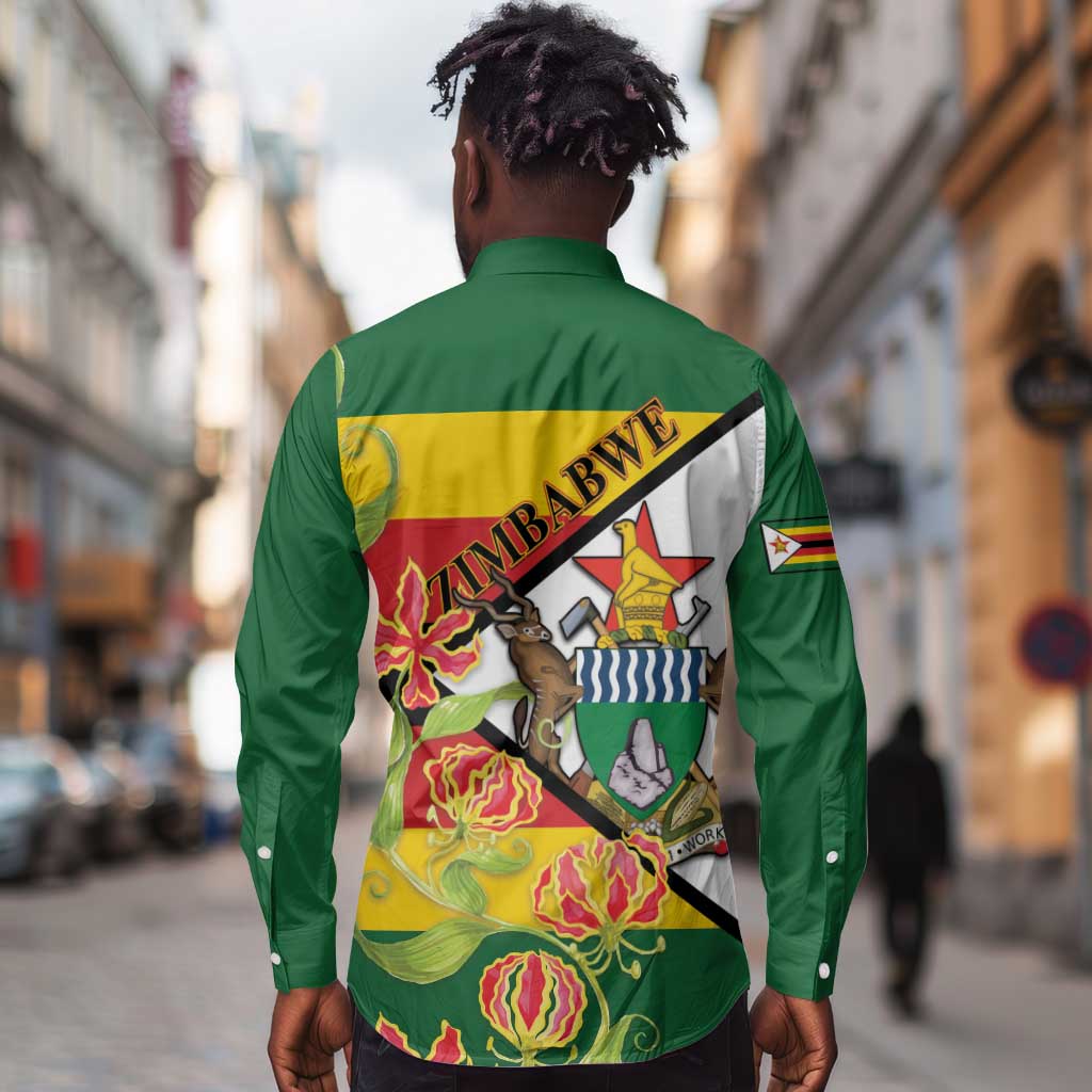 Nyika yeZimbabwe Long Sleeve Button Shirt Happy Independence Day - Flame Lily Flowers