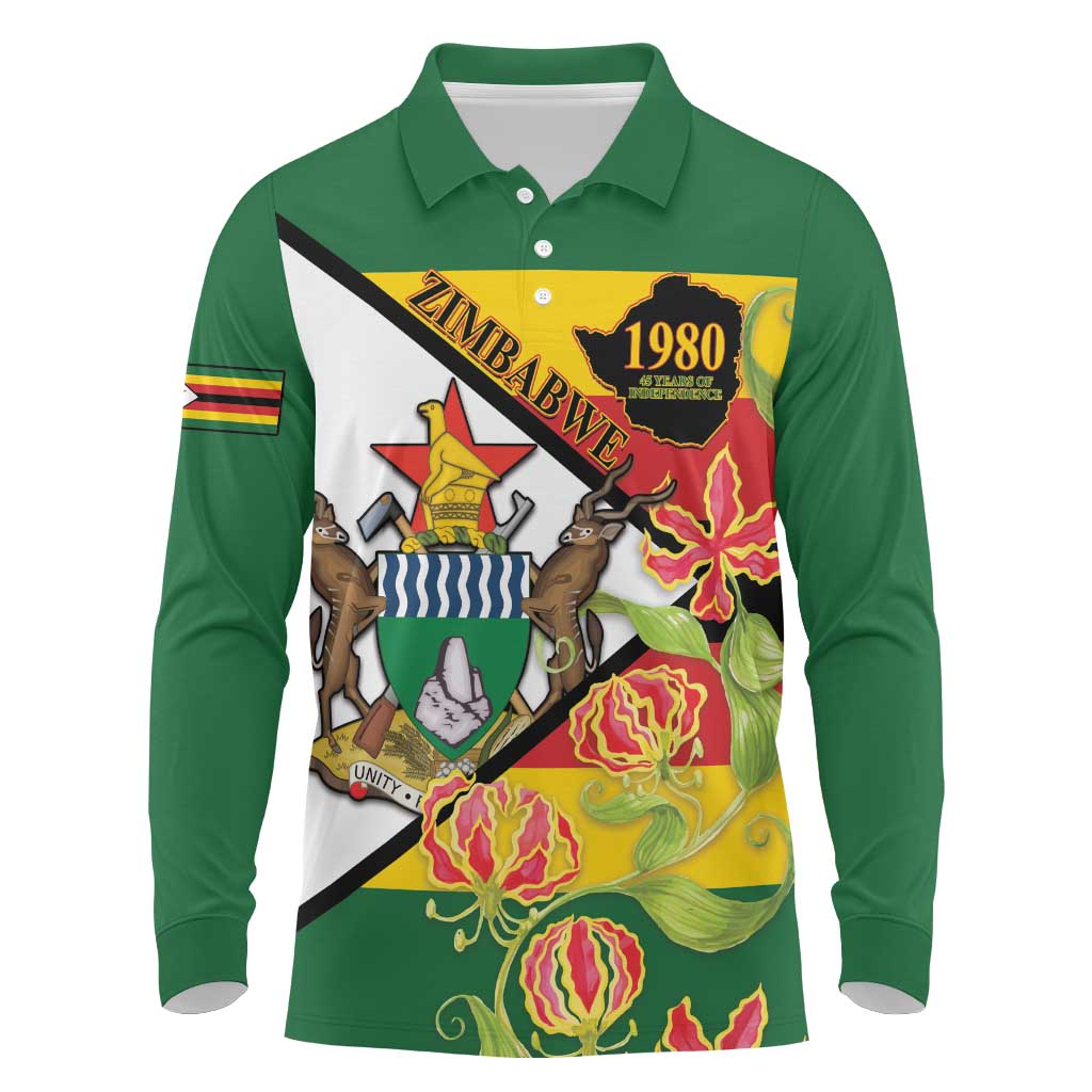 Nyika yeZimbabwe Long Sleeve Polo Shirt Happy Independence Day - Flame Lily Flowers