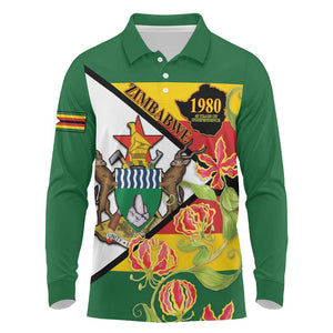 Nyika yeZimbabwe Long Sleeve Polo Shirt Happy Independence Day - Flame Lily Flowers