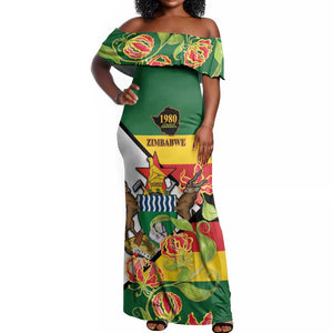 Nyika yeZimbabwe Off Shoulder Maxi Dress Happy Independence Day - Flame Lily Flowers