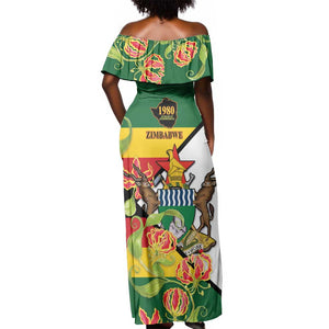 Nyika yeZimbabwe Off Shoulder Maxi Dress Happy Independence Day - Flame Lily Flowers
