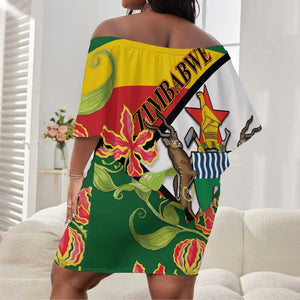 Nyika yeZimbabwe Off Shoulder Short Dress Happy Independence Day - Flame Lily Flowers
