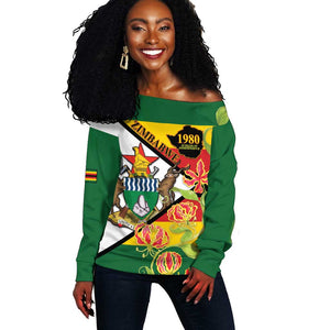 Nyika yeZimbabwe Off Shoulder Sweater Happy Independence Day - Flame Lily Flowers