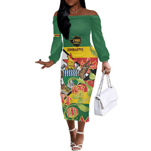Nyika yeZimbabwe Off The Shoulder Long Sleeve Dress Happy Independence Day - Flame Lily Flowers