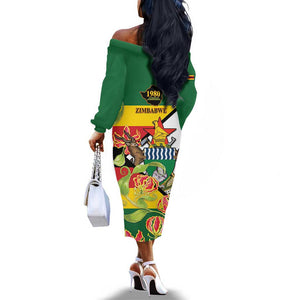 Nyika yeZimbabwe Off The Shoulder Long Sleeve Dress Happy Independence Day - Flame Lily Flowers