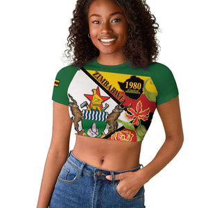Nyika yeZimbabwe Raglan Cropped T shirt Happy Independence Day - Flame Lily Flowers