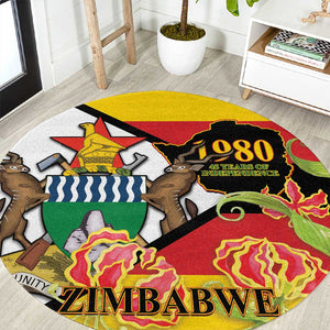 Nyika yeZimbabwe Round Carpet Happy Independence Day - Flame Lily Flowers