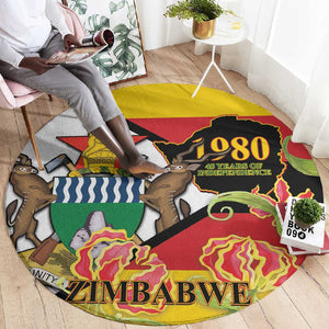 Nyika yeZimbabwe Round Carpet Happy Independence Day - Flame Lily Flowers