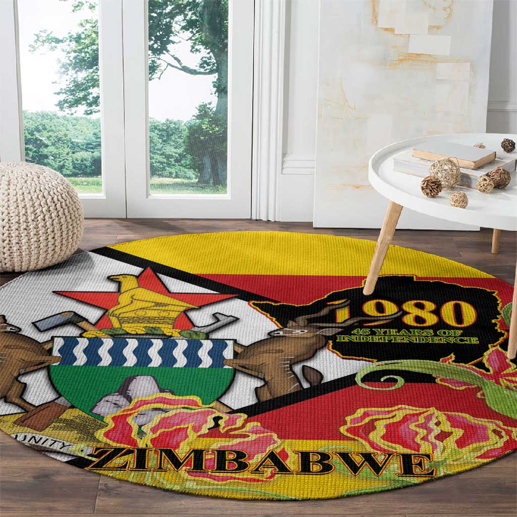 Nyika yeZimbabwe Round Carpet Happy Independence Day - Flame Lily Flowers