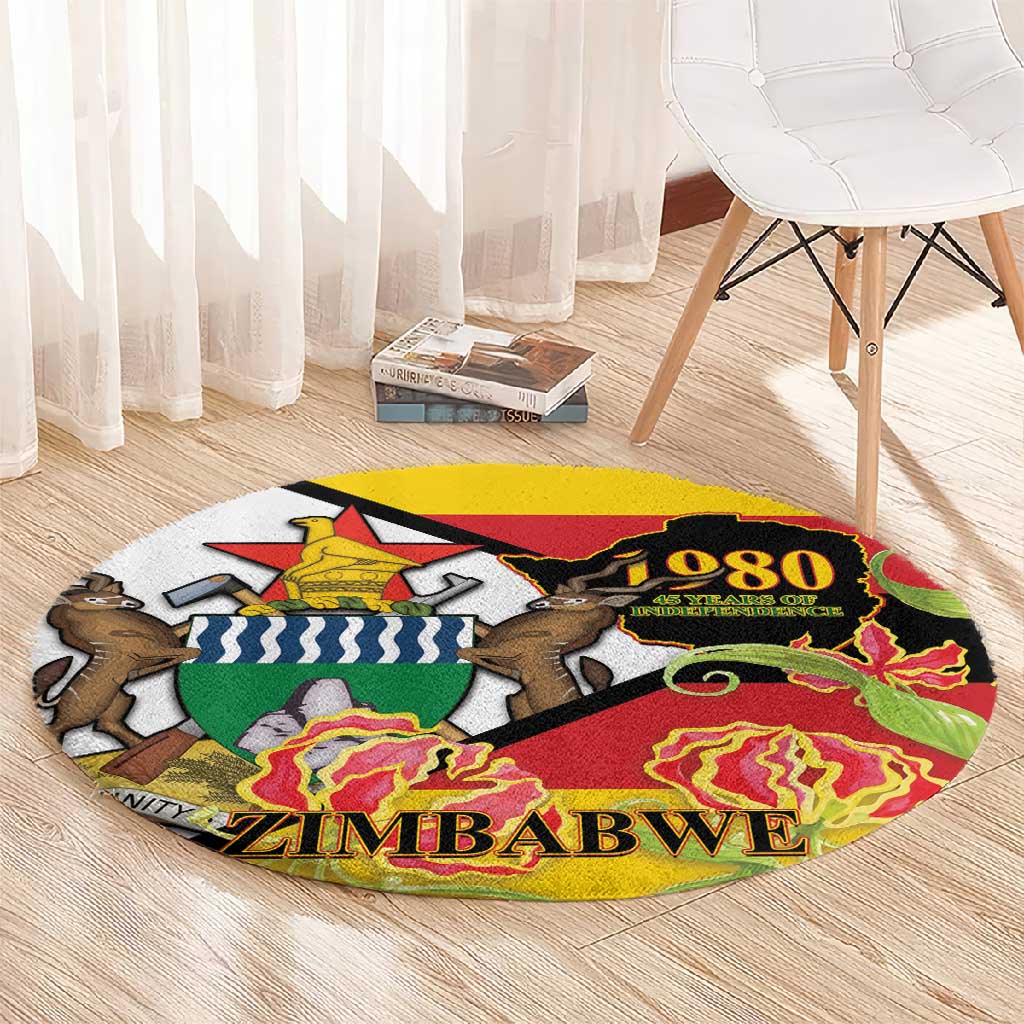Nyika yeZimbabwe Round Carpet Happy Independence Day - Flame Lily Flowers