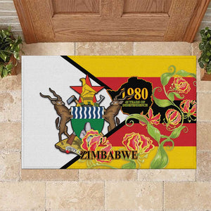 Nyika yeZimbabwe Rubber Doormat Happy Independence Day - Flame Lily Flowers