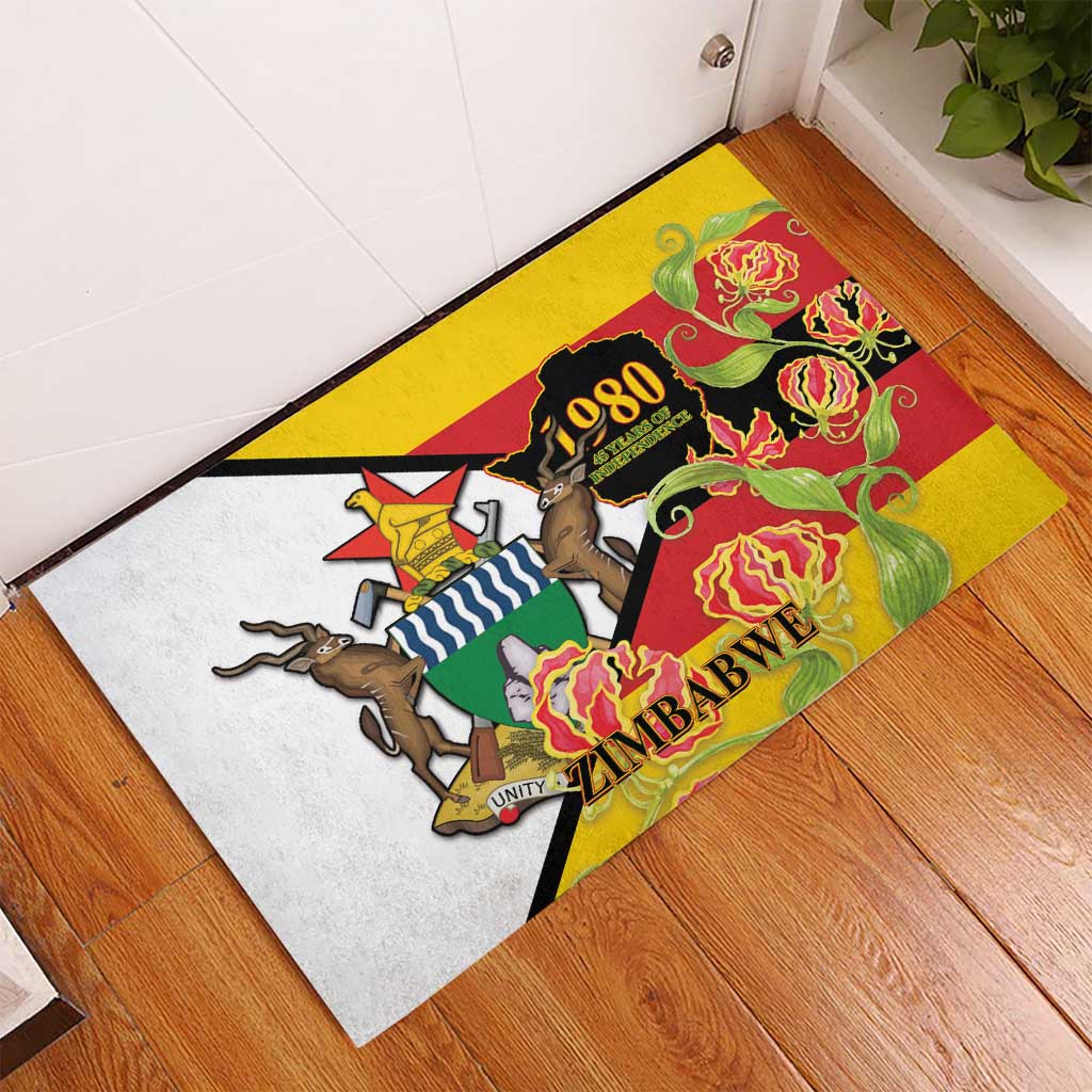 Nyika yeZimbabwe Rubber Doormat Happy Independence Day - Flame Lily Flowers
