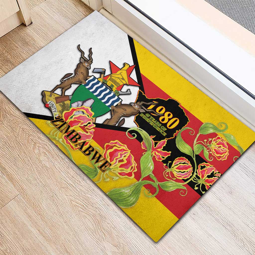 Nyika yeZimbabwe Rubber Doormat Happy Independence Day - Flame Lily Flowers
