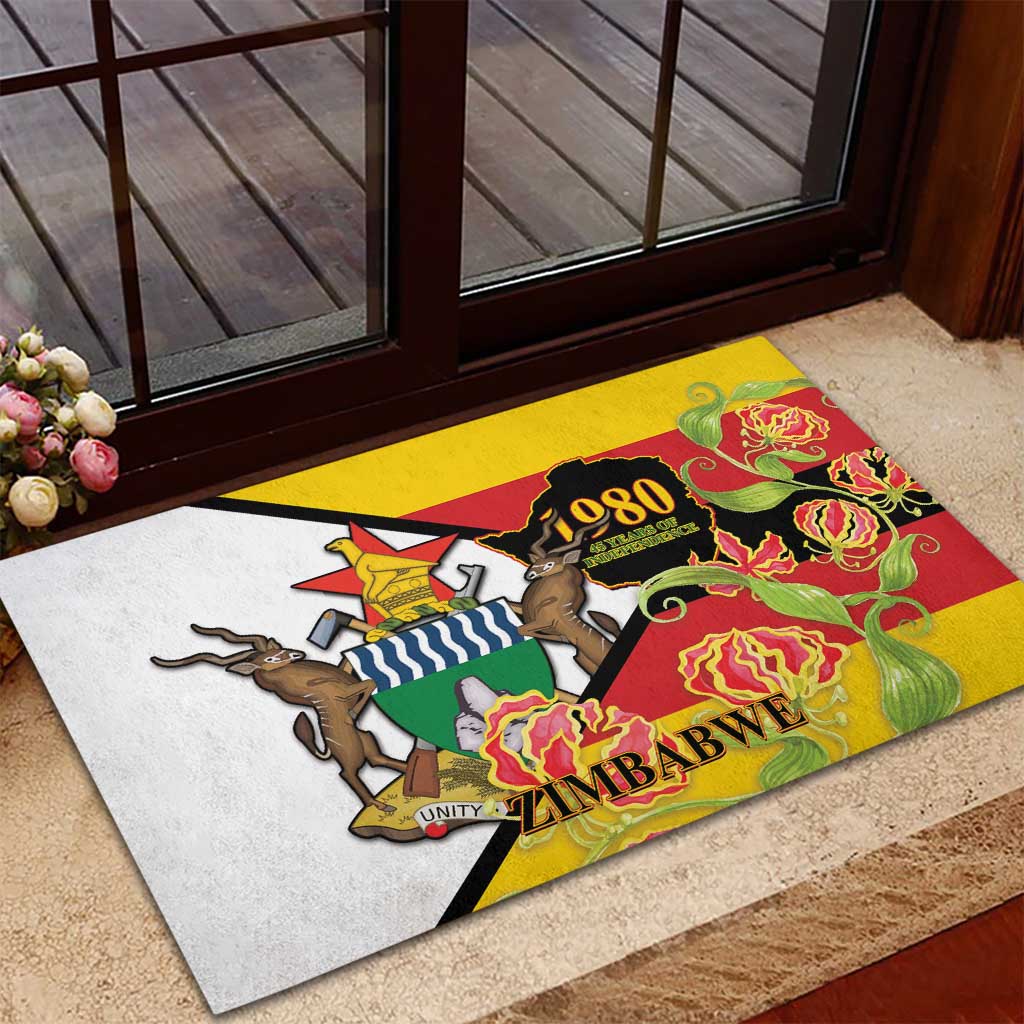 Nyika yeZimbabwe Rubber Doormat Happy Independence Day - Flame Lily Flowers