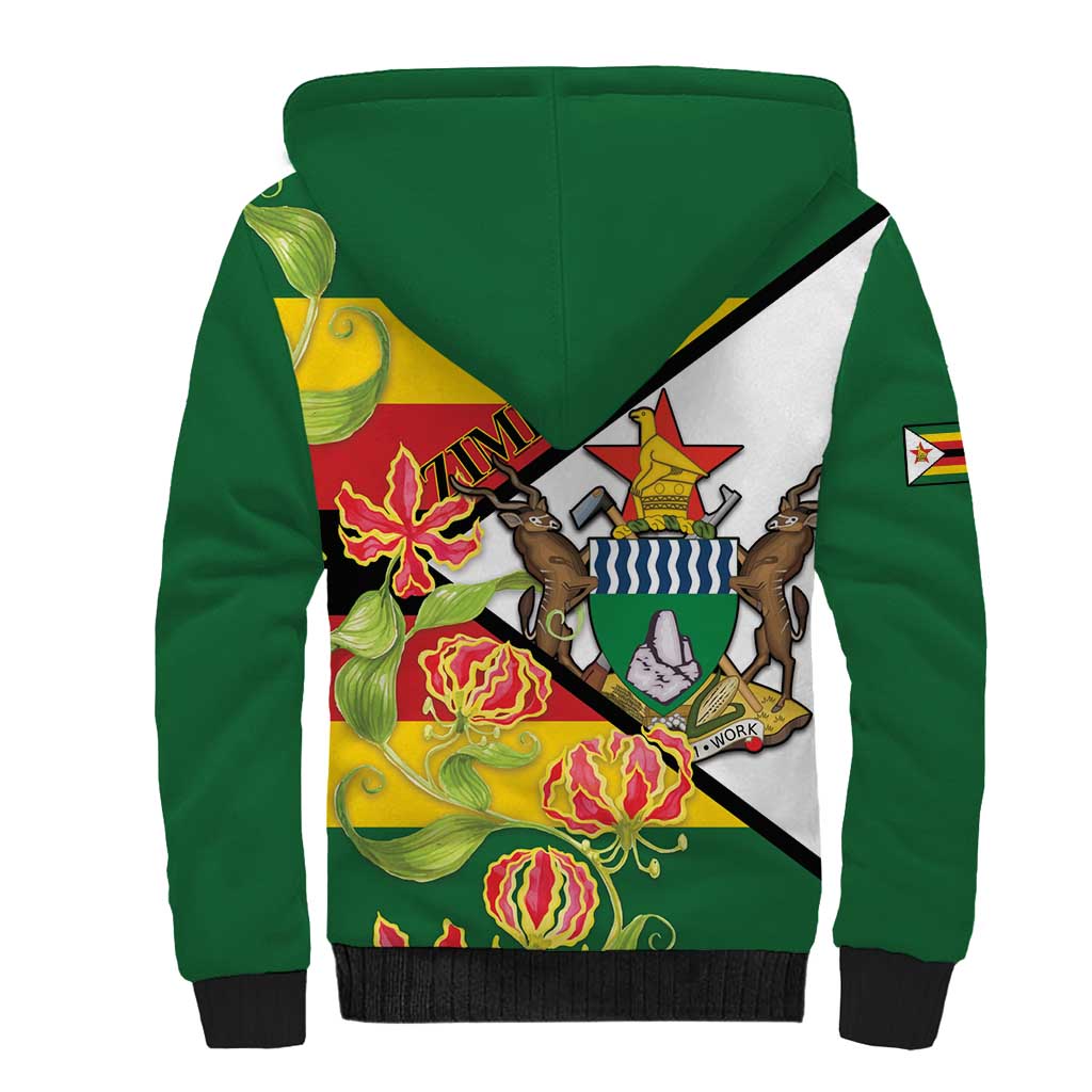 Nyika yeZimbabwe Sherpa Hoodie Happy Independence Day - Flame Lily Flowers