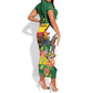 Nyika yeZimbabwe Short Sleeve Bodycon Dress Happy Independence Day - Flame Lily Flowers LT14