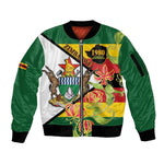 Nyika yeZimbabwe Sleeve Zip Bomber Jacket Happy Independence Day - Flame Lily Flowers