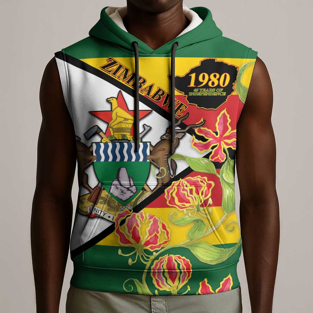 Nyika yeZimbabwe Sleeveless Hoodie Happy Independence Day - Flame Lily Flowers - African Pride