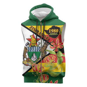 Nyika yeZimbabwe Sleeveless Zip Hoodie Happy Independence Day - Flame Lily Flowers - African Pride