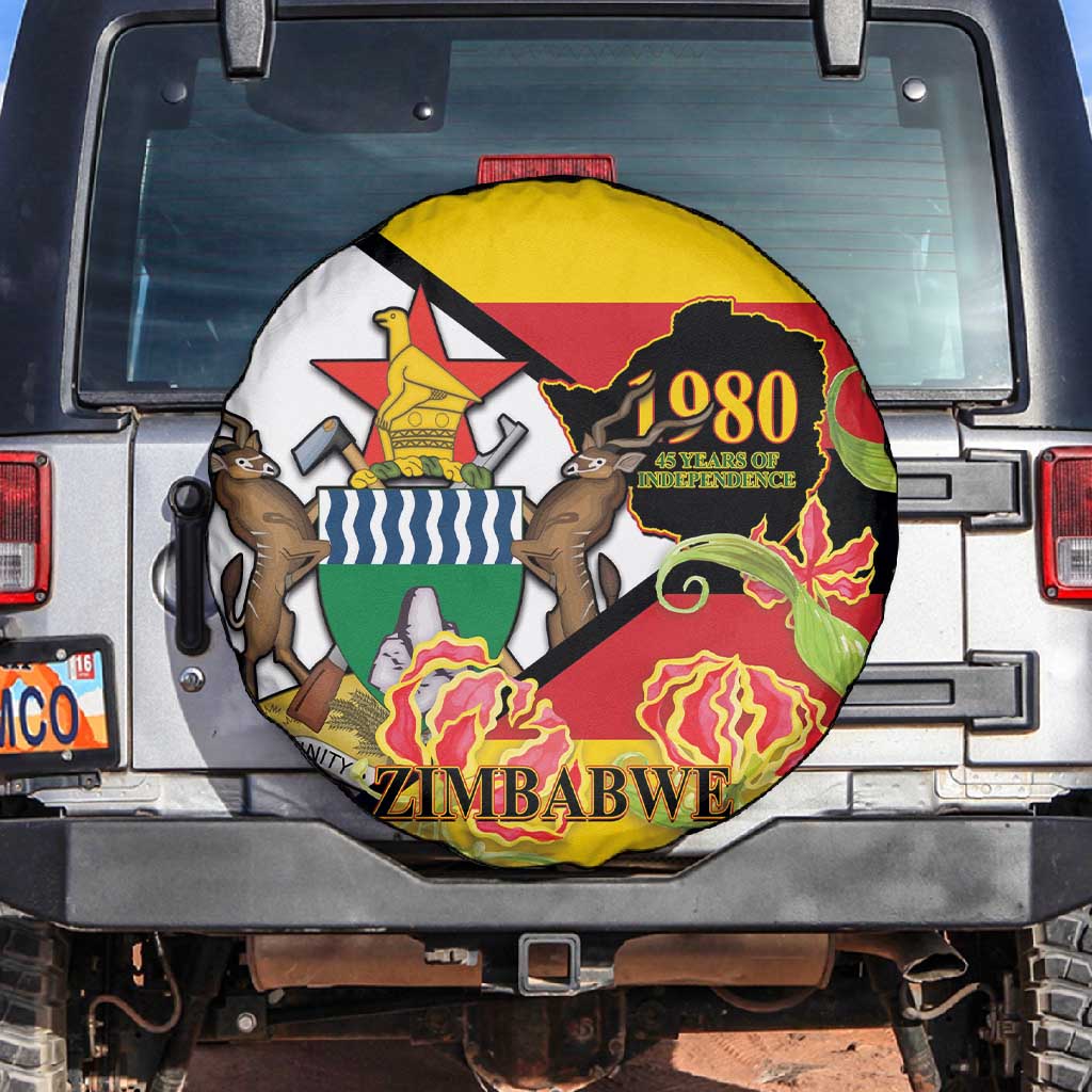 Nyika yeZimbabwe Spare Tire Cover Happy Independence Day - Flame Lily Flowers