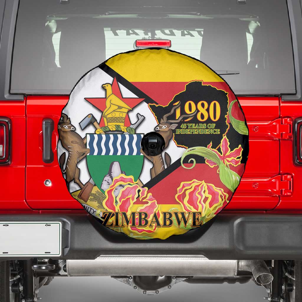 Nyika yeZimbabwe Spare Tire Cover Happy Independence Day - Flame Lily Flowers