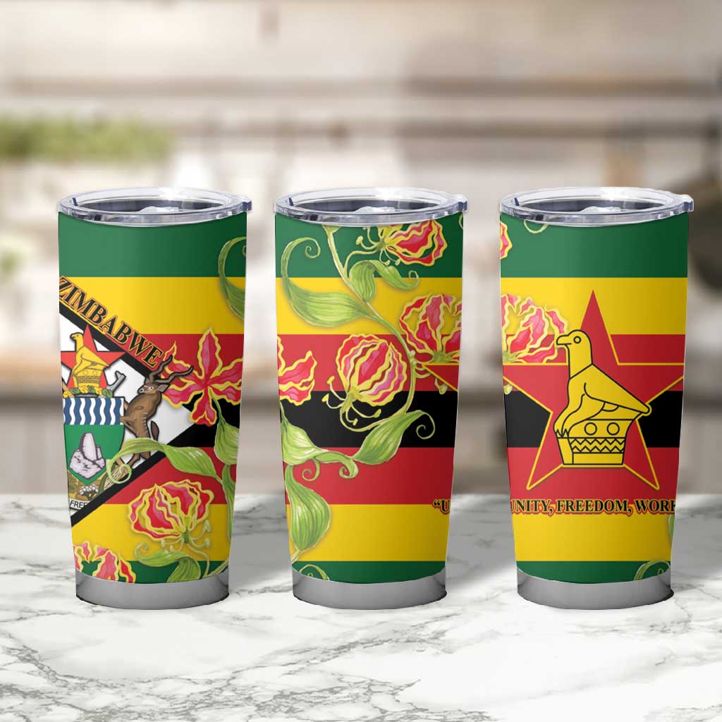 Nyika yeZimbabwe Tumbler Cup Happy Independence Day - Flame Lily Flowers