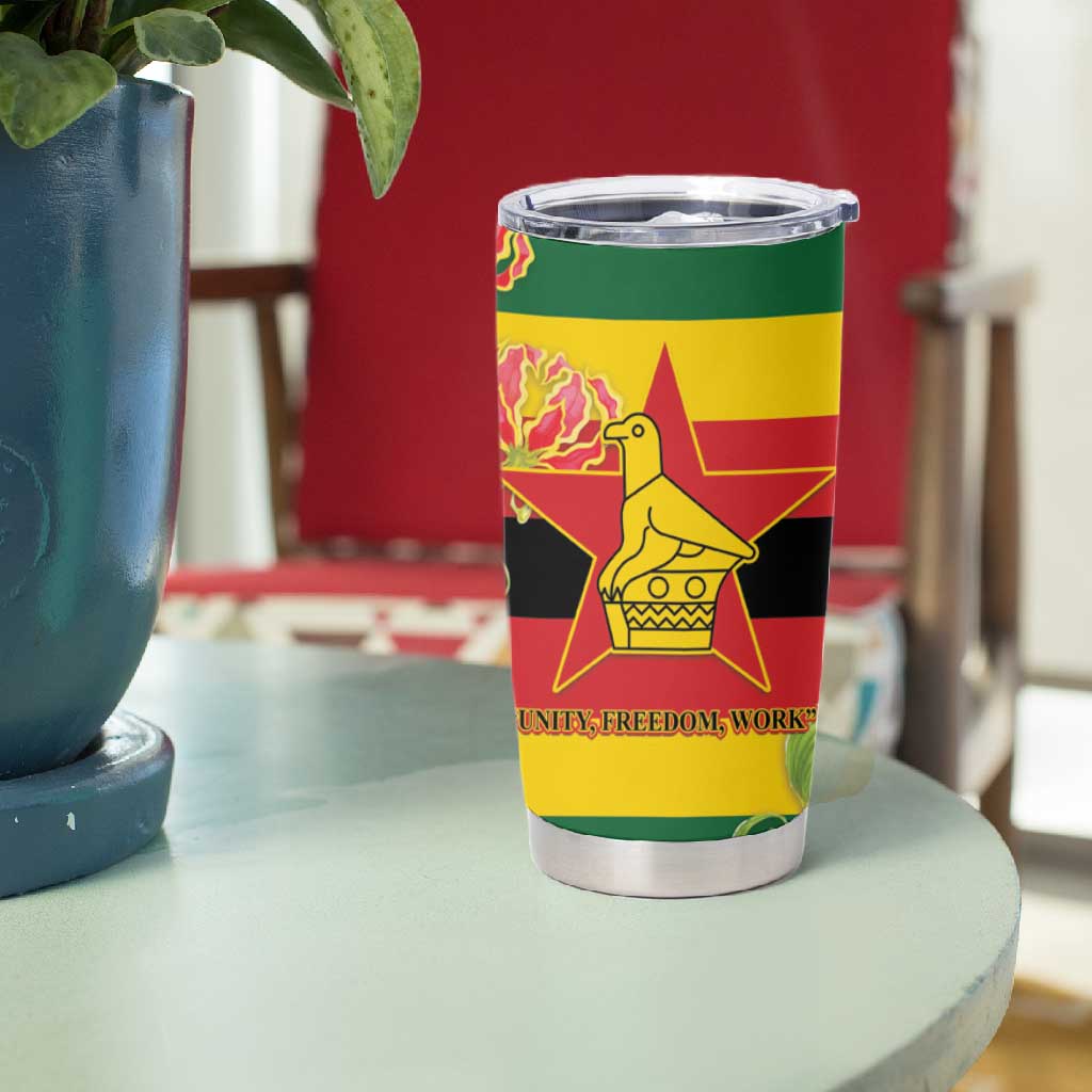 Nyika yeZimbabwe Tumbler Cup Happy Independence Day - Flame Lily Flowers