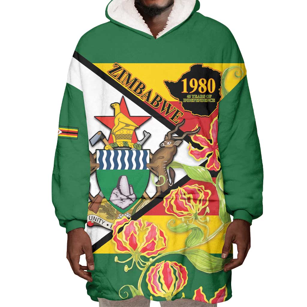 Nyika yeZimbabwe Wearable Blanket Hoodie Happy Independence Day - Flame Lily Flowers