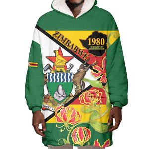 Nyika yeZimbabwe Wearable Blanket Hoodie Happy Independence Day - Flame Lily Flowers