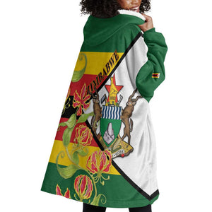 Nyika yeZimbabwe Wearable Blanket Hoodie Happy Independence Day - Flame Lily Flowers