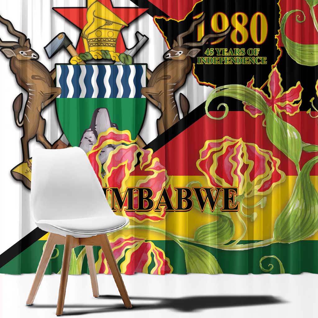 Nyika yeZimbabwe Window Curtain Happy Independence Day - Flame Lily Flowers