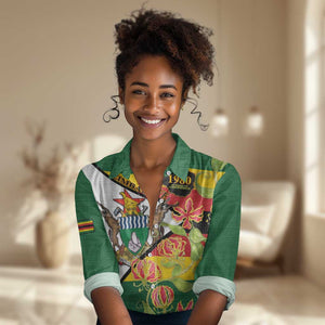 Nyika yeZimbabwe Women Casual Shirt Happy Independence Day - Flame Lily Flowers