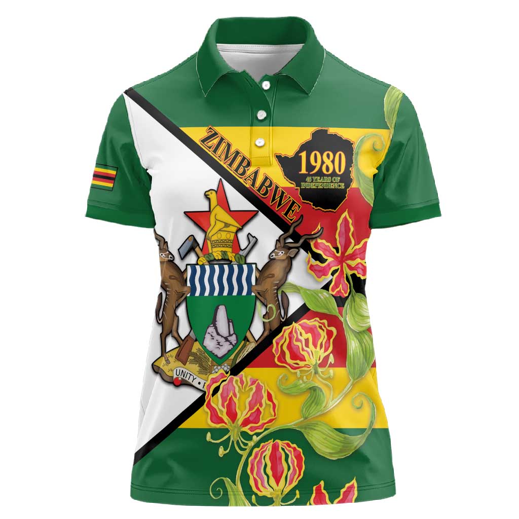 Nyika yeZimbabwe Women Polo Shirt Happy Independence Day - Flame Lily Flowers