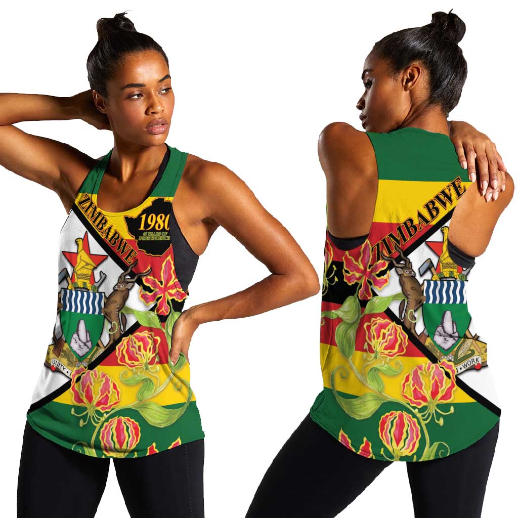Nyika yeZimbabwe Women Racerback Tank Happy Independence Day - Flame Lily Flowers