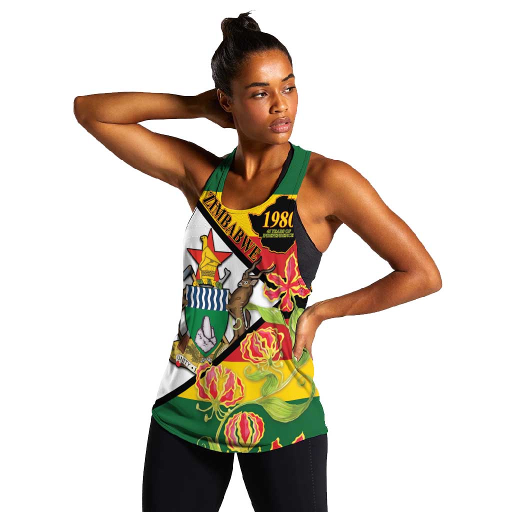 Nyika yeZimbabwe Women Racerback Tank Happy Independence Day - Flame Lily Flowers