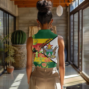 Nyika yeZimbabwe Women Sleeveless Polo Shirt Happy Independence Day - Flame Lily Flowers