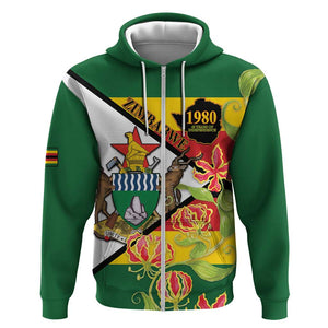 Nyika yeZimbabwe Zip Hoodie Happy Independence Day - Flame Lily Flowers