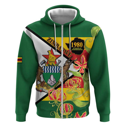 Nyika yeZimbabwe Zip Hoodie Happy Independence Day - Flame Lily Flowers