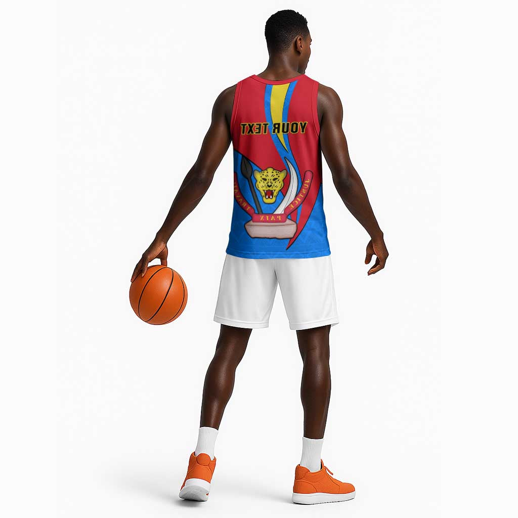 Personalised Democratic Republic of the Congo Independence Day Basketball Jersey Coat Of Arms Happy 30 June - African Pride