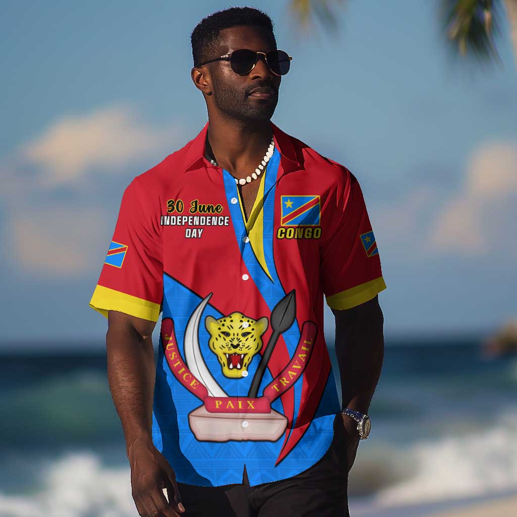 Personalised Democratic Republic of the Congo Independence Day Hawaiian Shirt Coat Of Arms Happy 30 June