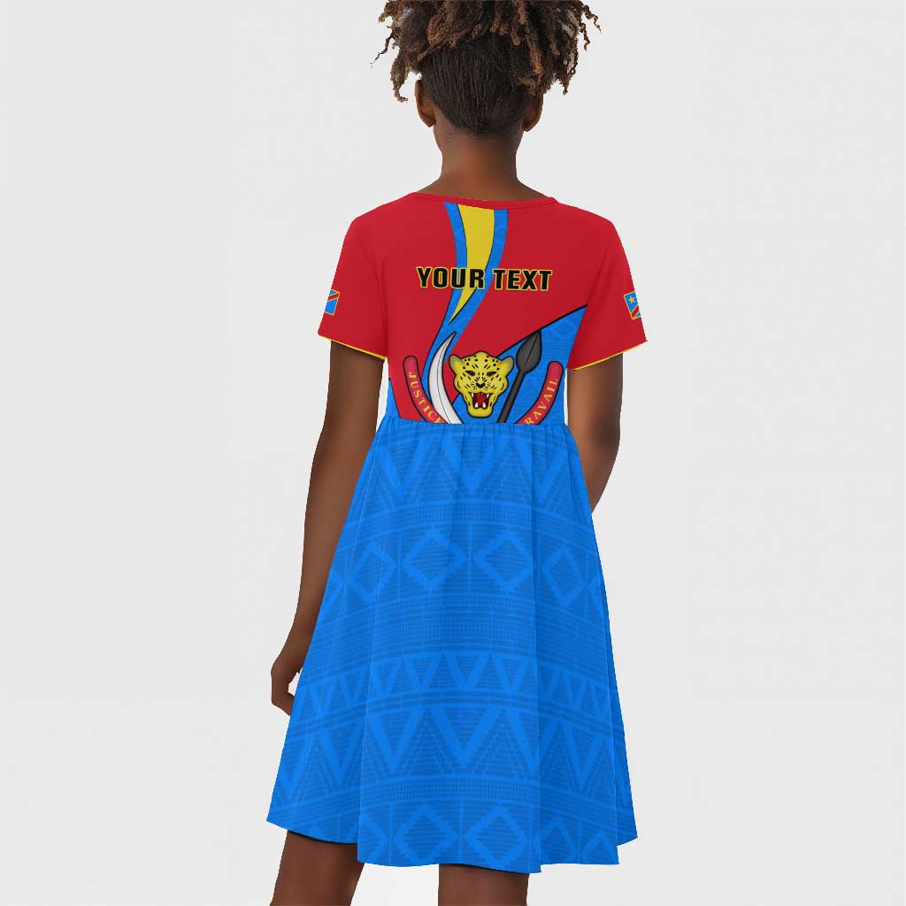 Personalised Democratic Republic of the Congo Independence Day Kid Short Sleeve Dress Coat Of Arms Happy 30 June